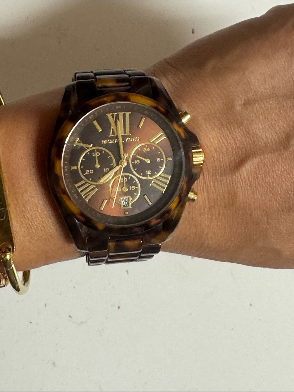 Michael Kors Tortoiseshell Brown and Gold Chronograph Bracelet Watch